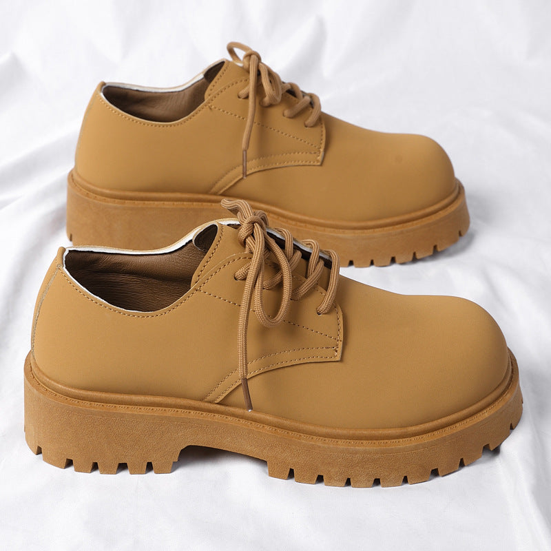 Derby shoes men's springlow ankle british style rhubarb boots round toe big toe shoes black workwear shoes thick solecasual leather shoes
