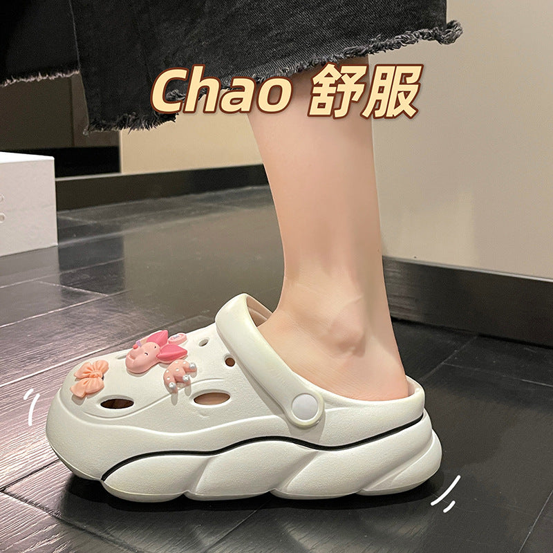 Women's anti-odor height increasing platform clogs - summer fashion outdoor wear, non-slip beach shoes with detachable diy accessories