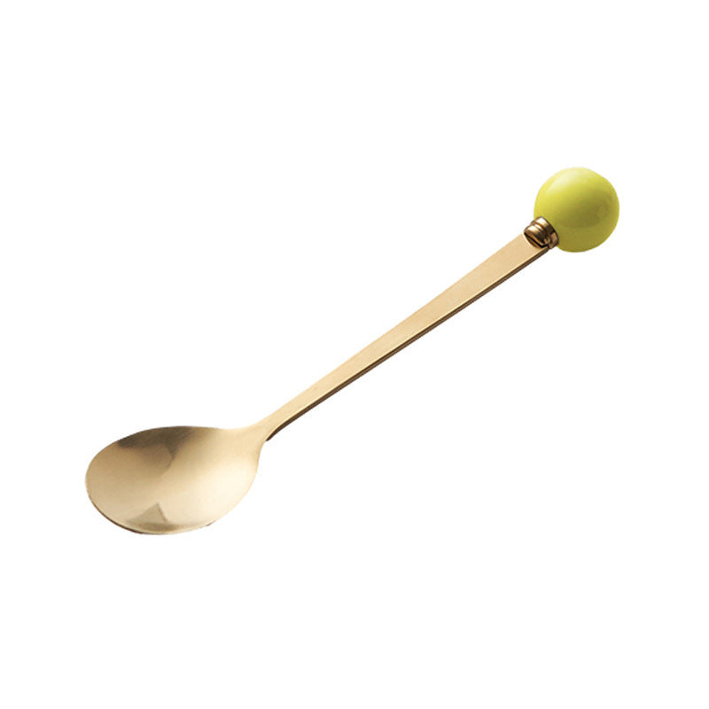 Simple macaron glazed ceramic handle fruit fork creative stainless steel fork spoon high-value home dessert spoon