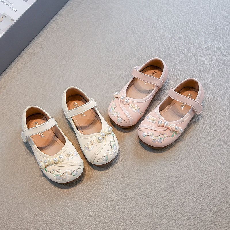 Girls' hanfu shoes, embroidered chinese style shoes for kids,  summer new collection, girls' princess flats, soft sole leather shoes for baby girls