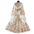 French retro floral print flared sleeve dress - women's spring belted single-breasted design, luxe & elegant maxi dress