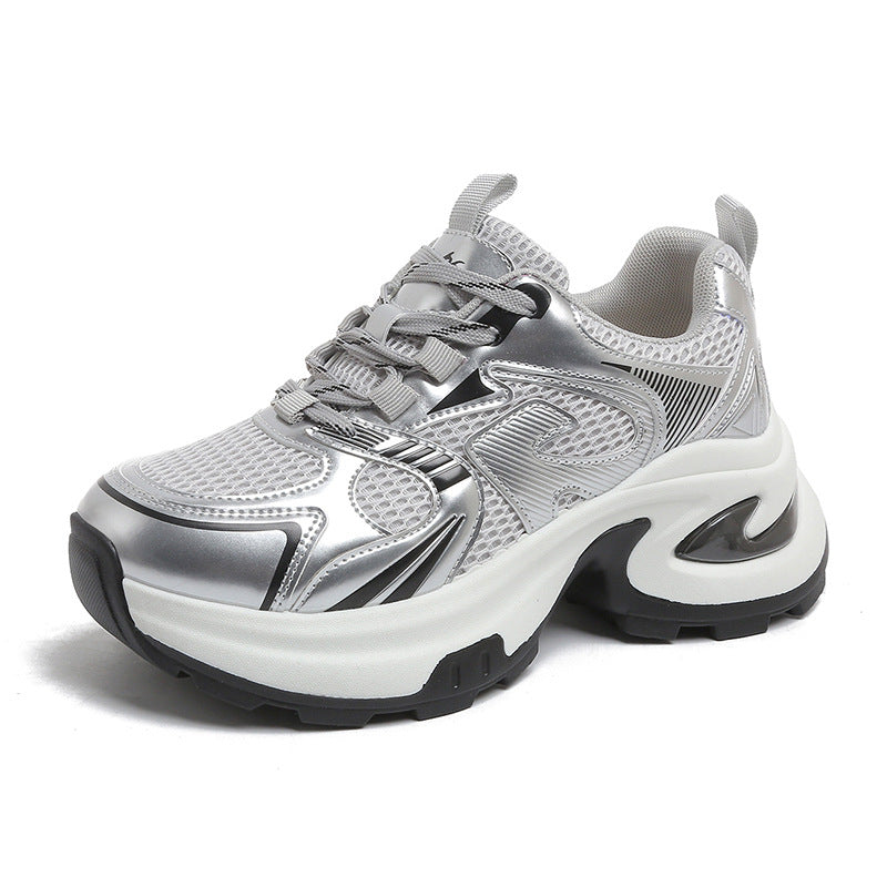 2026 spring chunky platform sneakers for women - new mesh breathable fashion silver height increasing casual athletic trendy shoes