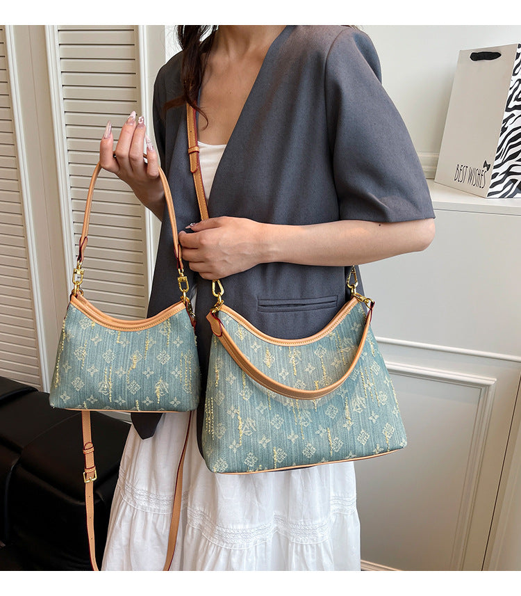 Cross-border large-capacity bag women's 2025 new niche going out commuting tote bag shoulder messenger bag denim bag