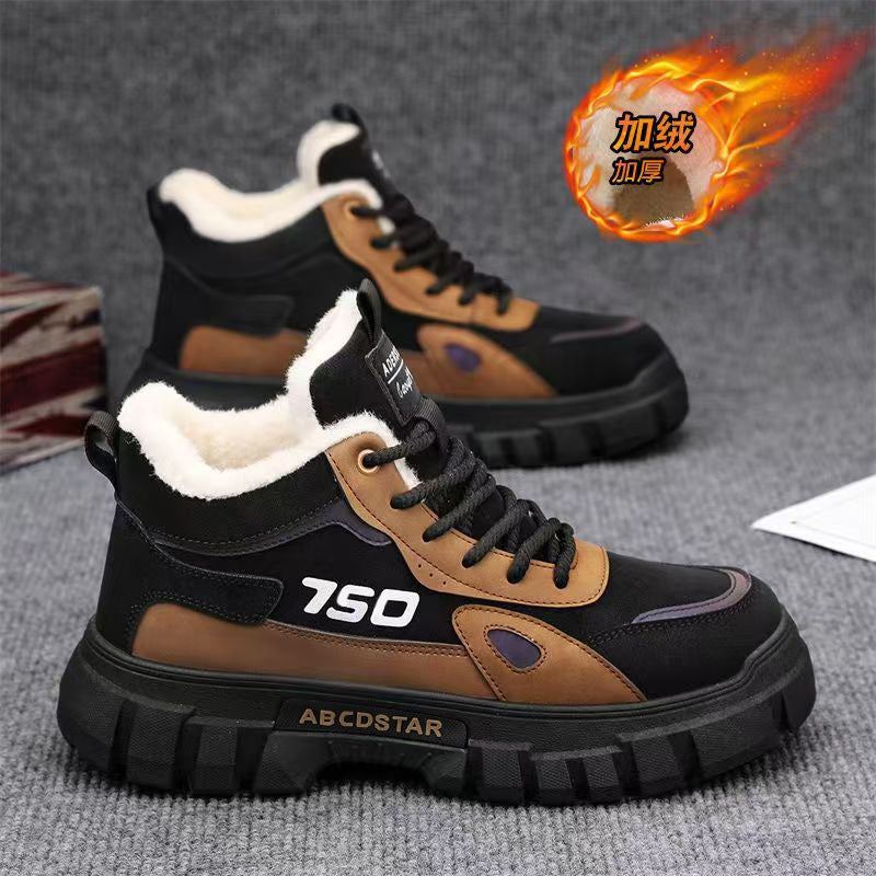 Men's cotton-padded boots 2025 new winter fleece-lined warm outdoor hiking waterproof non-slip high-top work martin snow boots