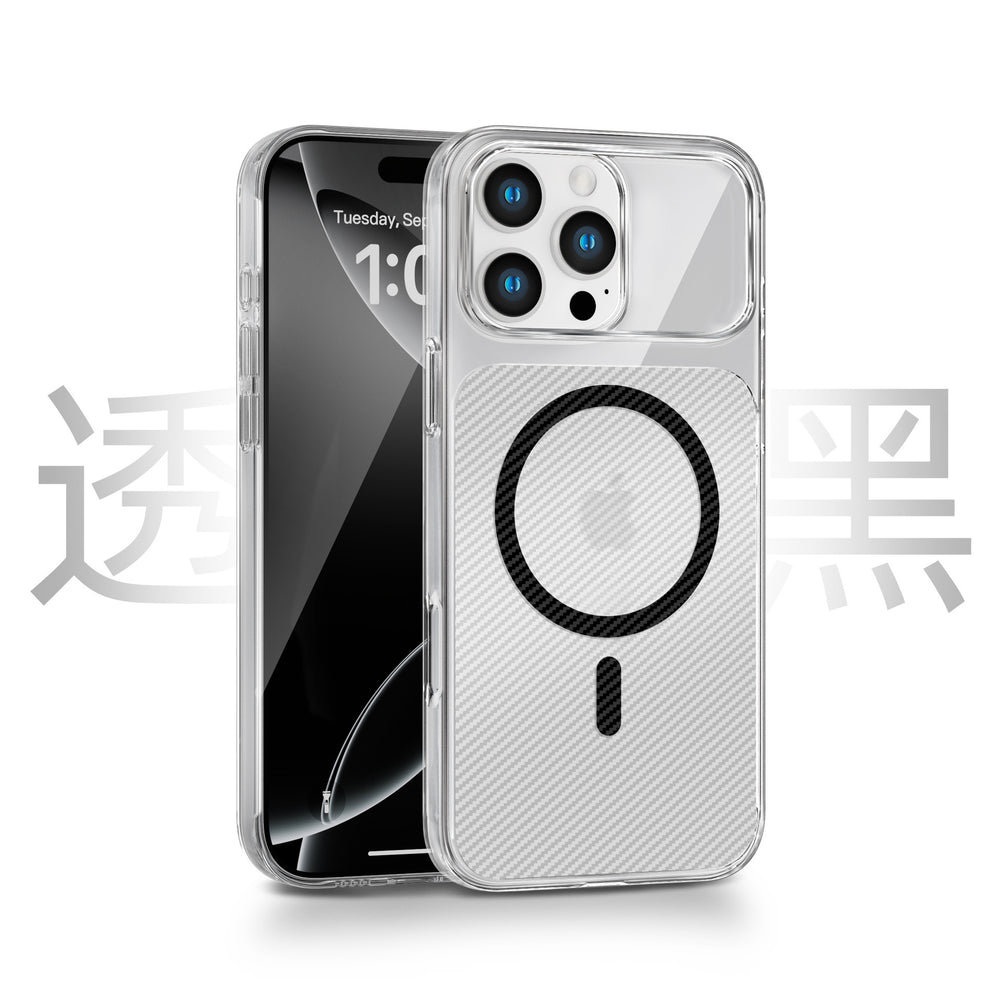 Suitable for iphone 17pm hard shell pc carbon fiber texture magnetic mobile phone case apple 17 magnetic transparent mobile phone case