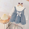 Girls' korean style round neck bowknot patchwork long sleeve dress - stylish princess dress for toddlers and first birthday celebrations
