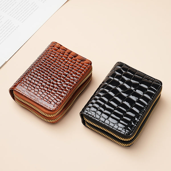 Cross-border crocodile pattern solid color organ double zipper card bag men's fashion multi-card position large capacity, zipper change bag women