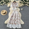 French chic lace bubble sleeve top & high-waisted midi skirt two-piece set -  summer slimming outfit