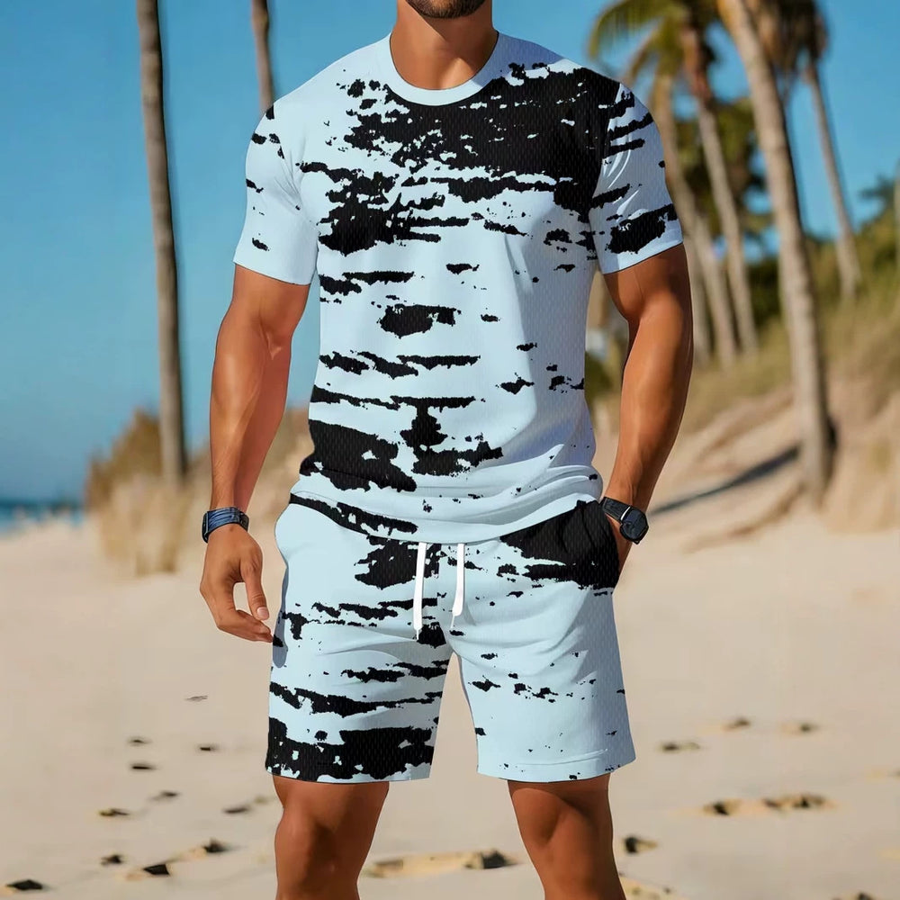men's short-sleeve and shorts set, casual sportswear set, 3d printed cross-border hot seller, dropshipping available