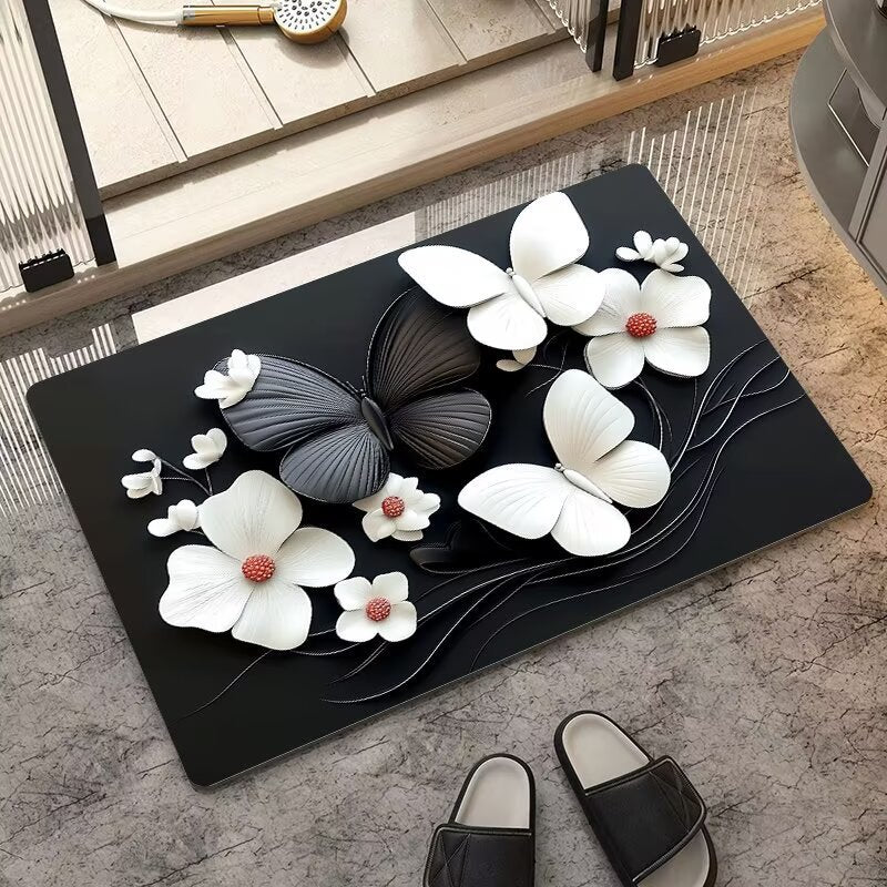 stereo butterfly soft diatom mud kitchen floor mat bathroom door absorbent quick-drying mat non-slip mat bathroom carpet