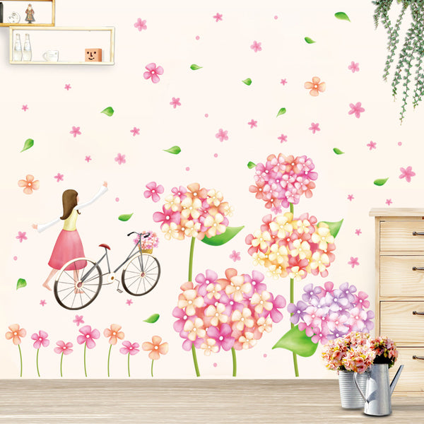 Cartoon flower sea girl wall sticker bedroom living room wall fresh and beautiful girl decoration self-adhesive sticker XL8215