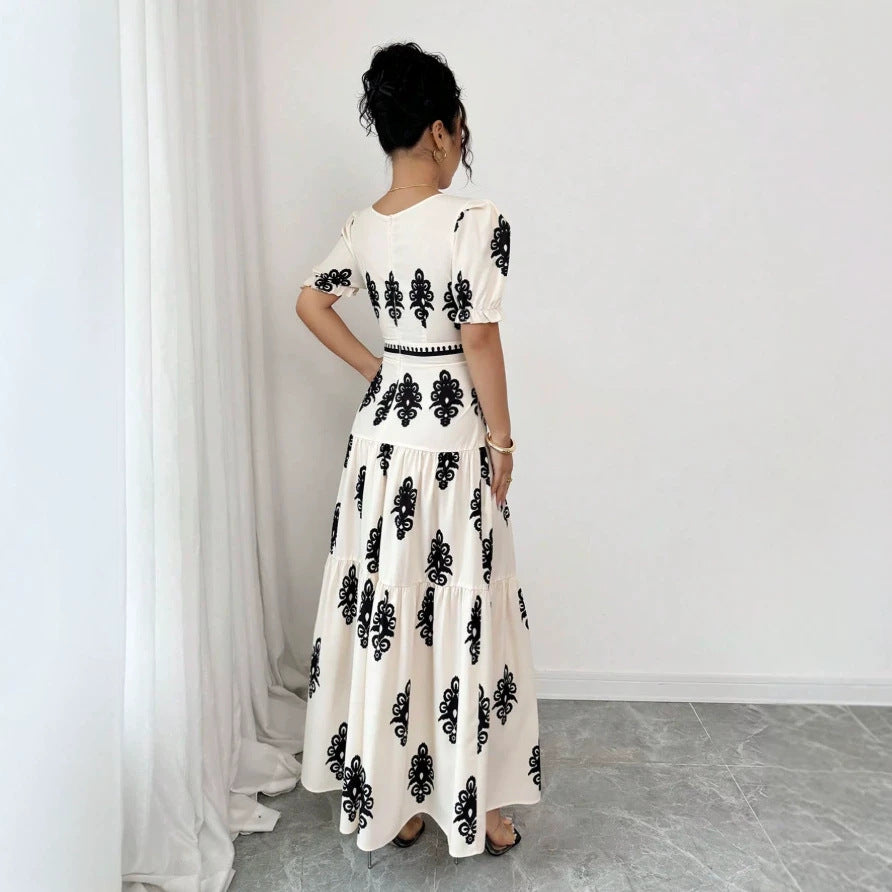 Amazon  european and american cross-border summer new arrivals: casual, versatile, high-quality short-sleeve v-neck dress