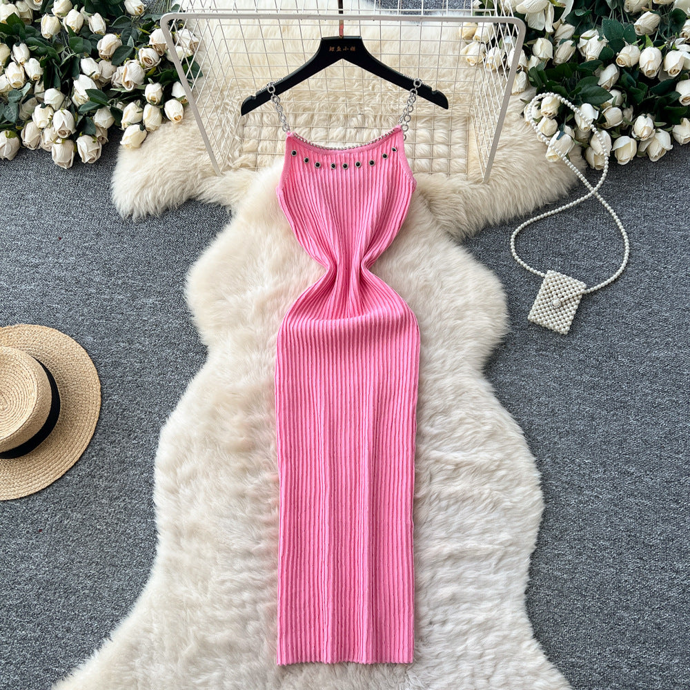 K-style chain suspender knittingdress women's autumnew arrival summer silmslimming lookelegantclassy sense waist skirt