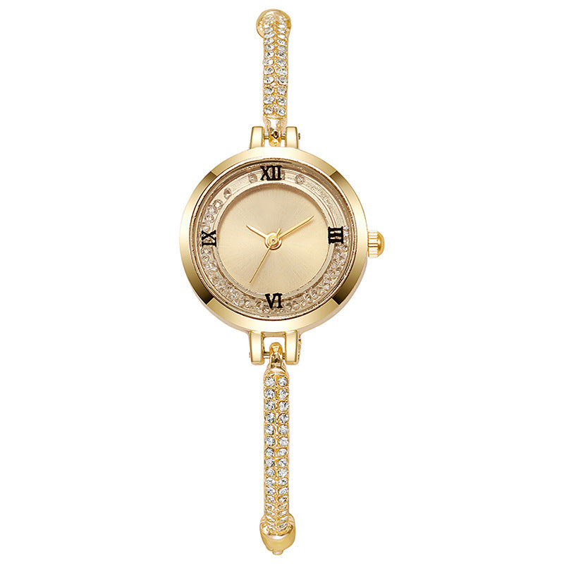 girls watch with small diamonds round preppy style elegant dial decoration lazy pull-out small bracelet women's watch