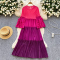 Miyake cross-border wholesale new arrival color matching round neck beading elegantplus size women's miyake pleated dress
