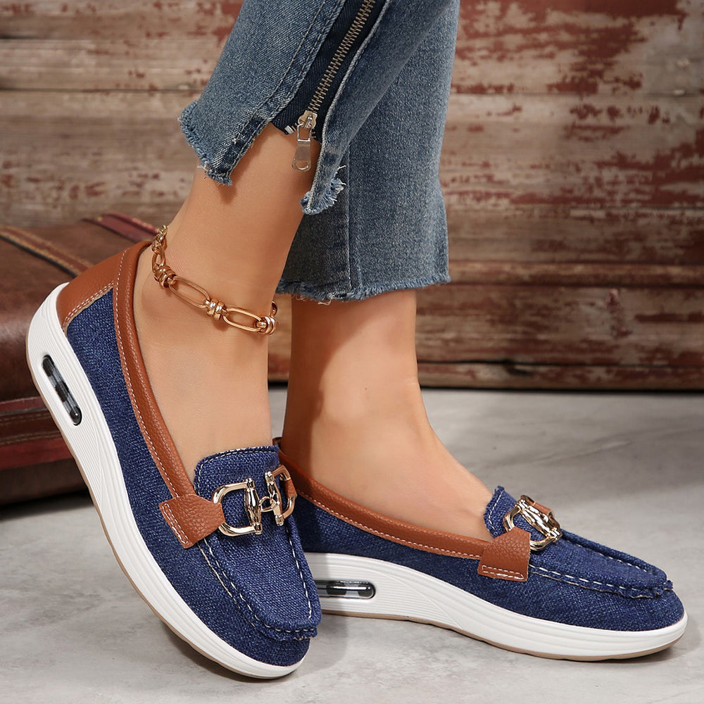 plus sizespring2026new arrivalthick sole round toe metal buckle low-top shoes fashioncasualplus size bean shoes