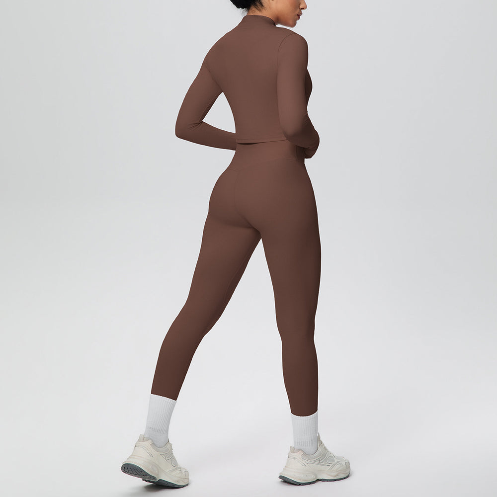 pure color brushed tight high-elastic breathable vest long three-piece set sports running fitness yoga suit