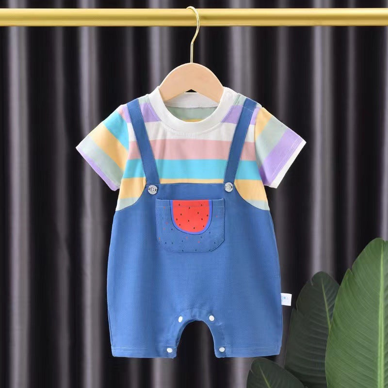 Newborn baby romper short sleeve spring/summer outfit - lightweight summer clothes for baby boys and girls - cute crawling suit for outdoor wear