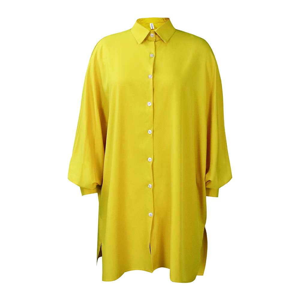 D3089  spring new arrival loose waist elegant lapel pure colorplus size shirt skirt european and american cross-border dress