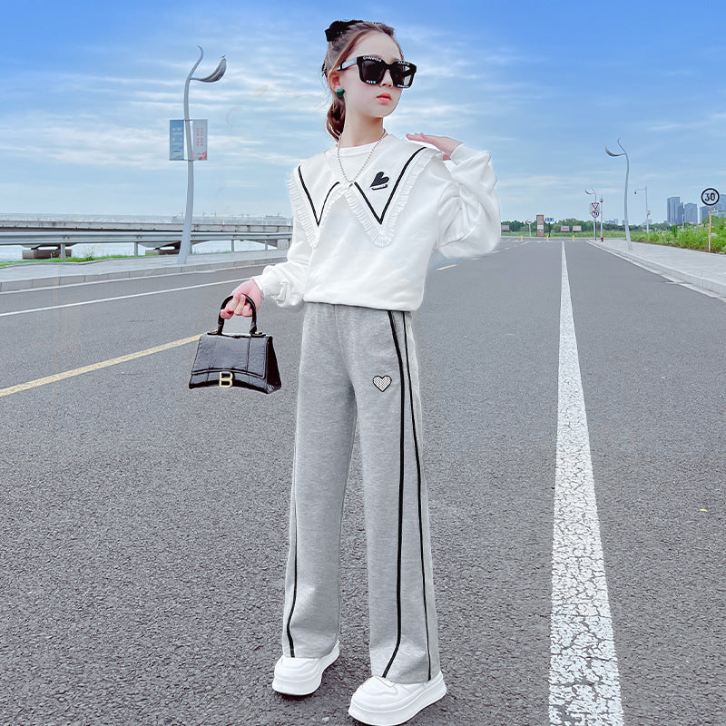 Girls' spring/autumn  new stylish tracksuit set - girls' casual wide-leg pants two-piece outfit for big girls and children