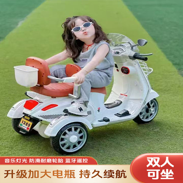 Children's electric motorcycle double drive remote control electric tricycle 2-8 years old double baby can sit remote control toy car
