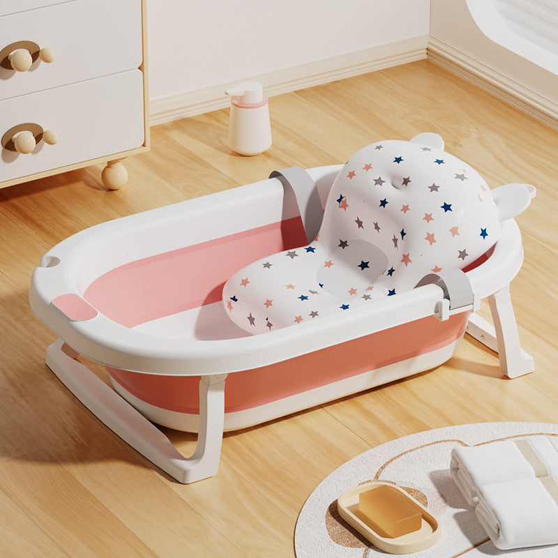 Newborn baby foldable bathtub with temperature-sensitive silicone plug, easy grip handles, and large capacity for baby bathing