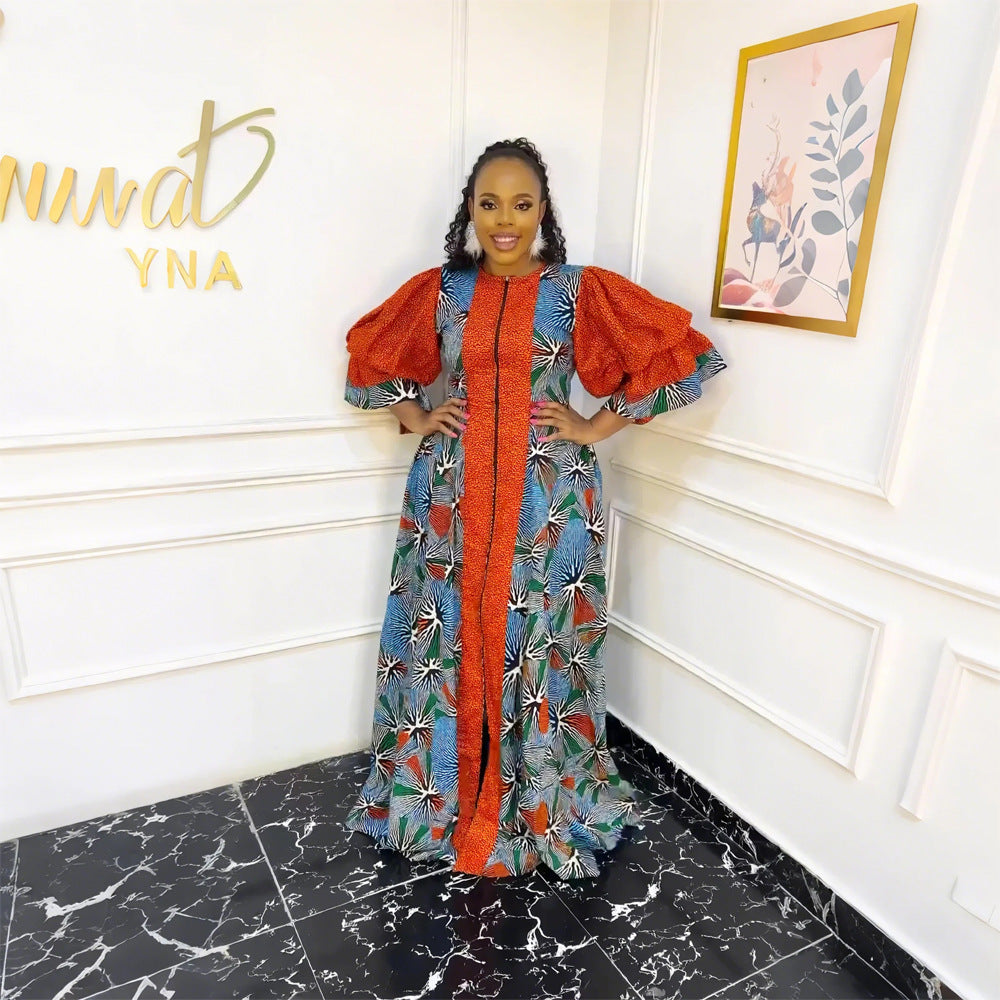 African print maxi dress robe -  hot seller, plus size, loose fit, zip-up cardigan dress