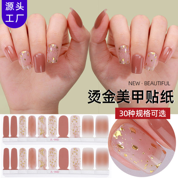 Zhengxiang custom 20 nail oil film nail sticker 3D bronzing nail sticker  European and American hot-selling nail sticker full sticker
