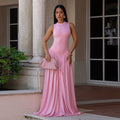 C7713 cross-border   fashion women's elegant solid color round neck sleeveless dress