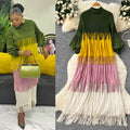 Miura european and american fashion dress women's  spring high-end lantern sleeve loose slimming color block tassel maxi dress