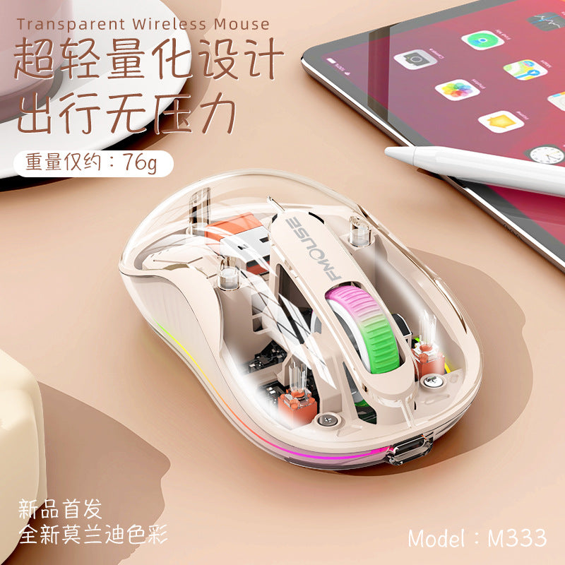 New m333 wireless bluetooth transparent mouse - rechargeable, with colorful breathing light, for tablets, laptops, and office use