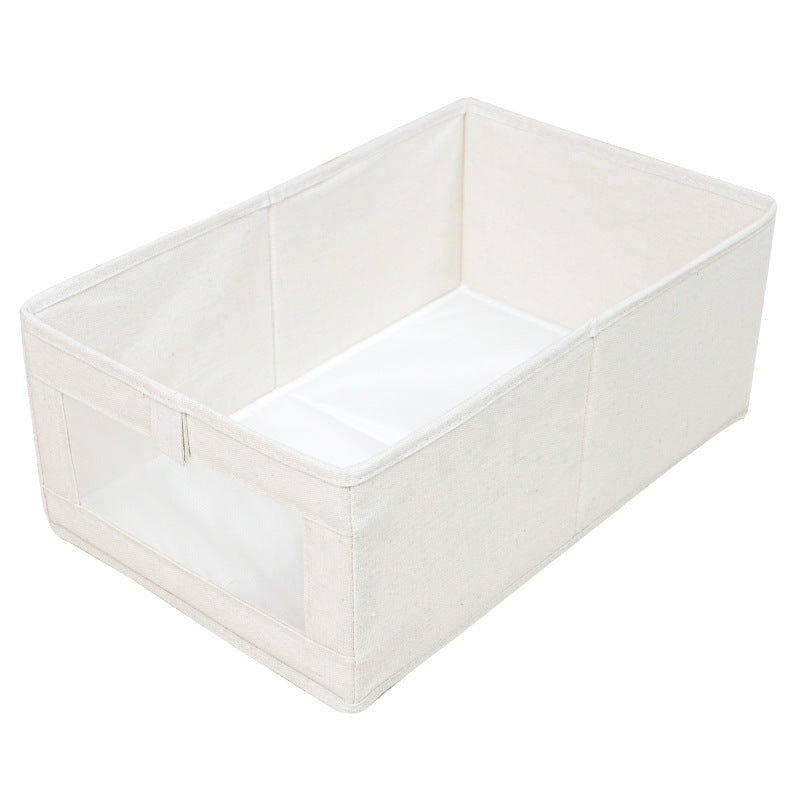 Windowed cotton and linen storage box, wardrobe pants clothing storage and finishing box, foldable fabric storage box wholesale