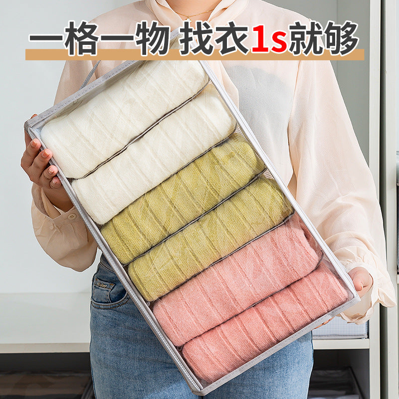 Dust-proof with cover PVC wardrobe clothing storage box, drawer-type grid sorting box, pants, sweater folding storage bag
