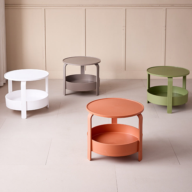 Scandinaviancasual plastic double-layered small round table living room sofa side table for home creative coffee table corner table storage rack