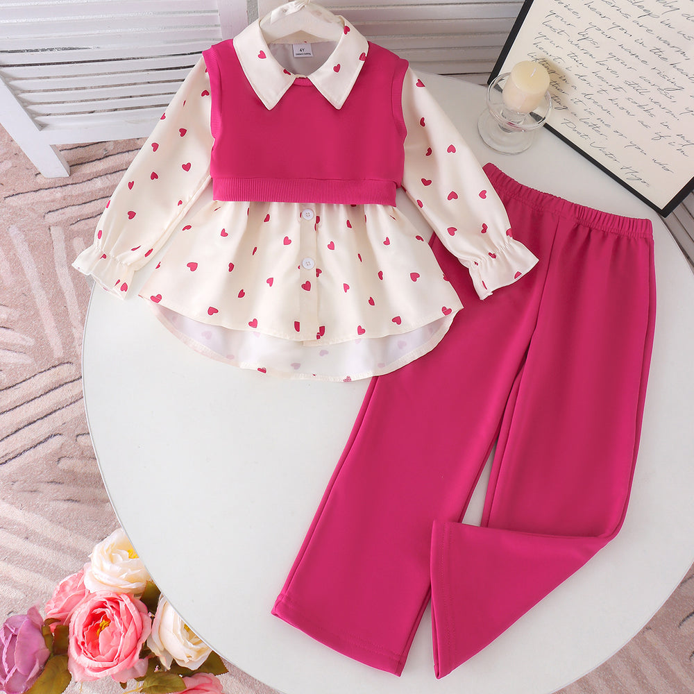 Kids clothing cross-border exclusive for european and american girls new arrival children's long sleeves shirt + pink pants