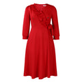 D483 european and american women's clothing  new fashion elegant solid color v-neck ruched high-waisted swing dress - export dress