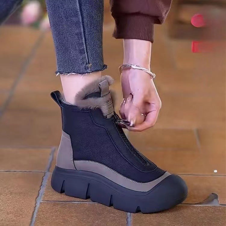 Fleece-lined warm leather boots & cotton boots - new 2026 winter collection - chunky sole, high-top snow boots for moms - lightweight, soft sole ankle boots