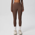 Ready-to-ship european and american style, solid color, double-sided brushed, high-waisted, quick-drying leggings for layering, fitness, outdoor running, and yoga