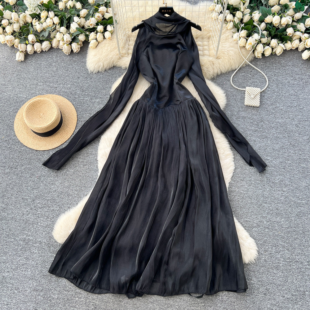 French halter velvet sleeveless dress women's white high waist a-line dress waist slimming lookelegant vacation style long dress