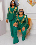 supply mesh long-sleeved suit outwearmatching short suspender flared pants suitsequin large flower beading clear