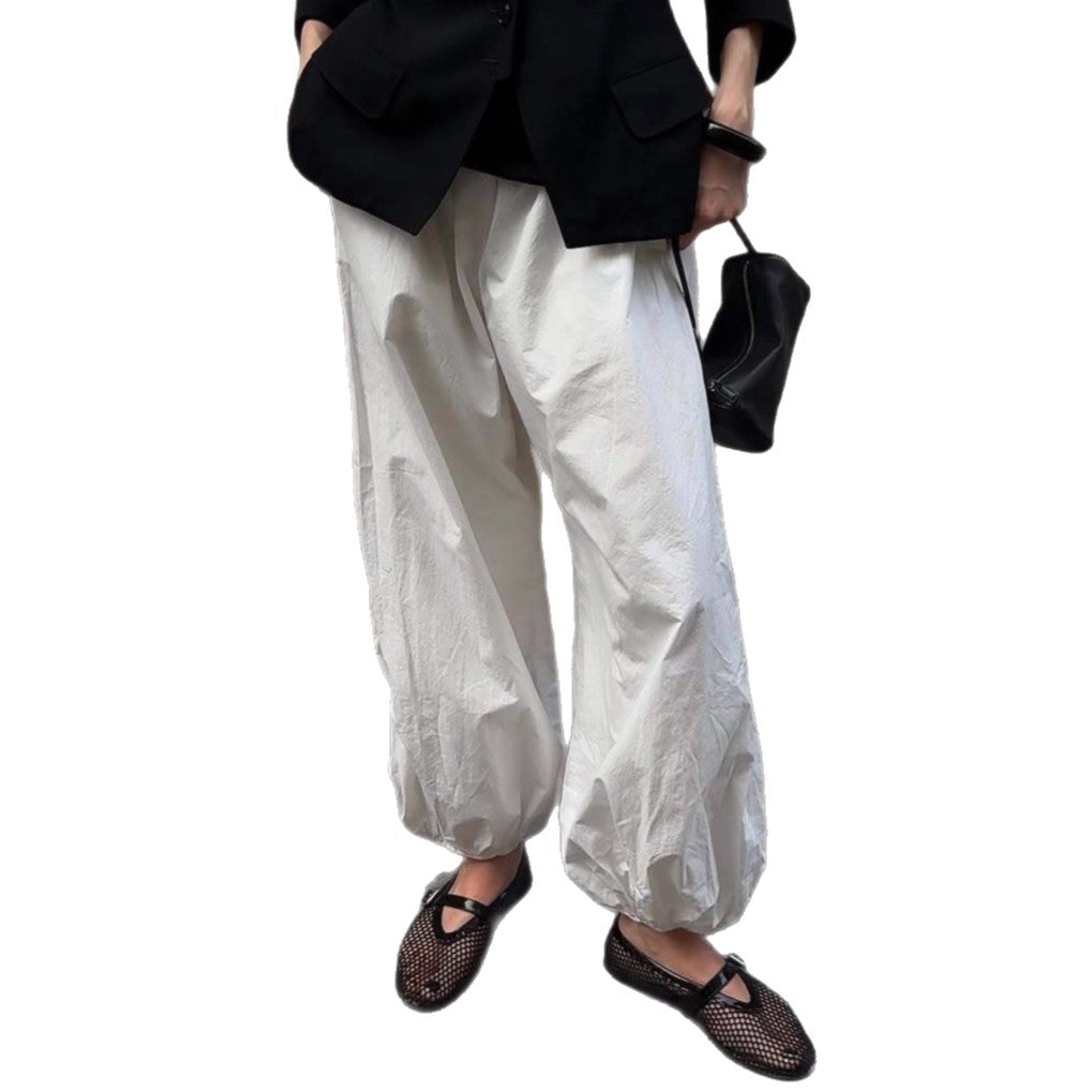 2025 autumn new street white bud casual trousers women's  European and American thin high-waisted yoga balloon trousers