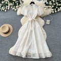 Elegant lace embroidered maxi dress for women - high waist a-line, perfect for summer, work, and evening events