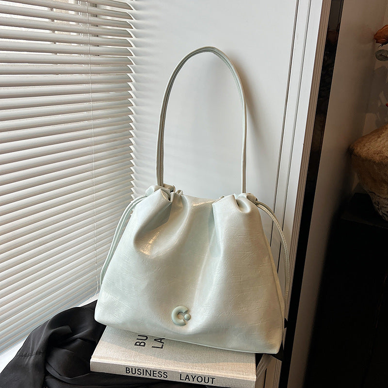 Cross-border textured bucket bag wholesale 2025 new trendy high-end niche women's bag versatile single shoulder messenger tote bag