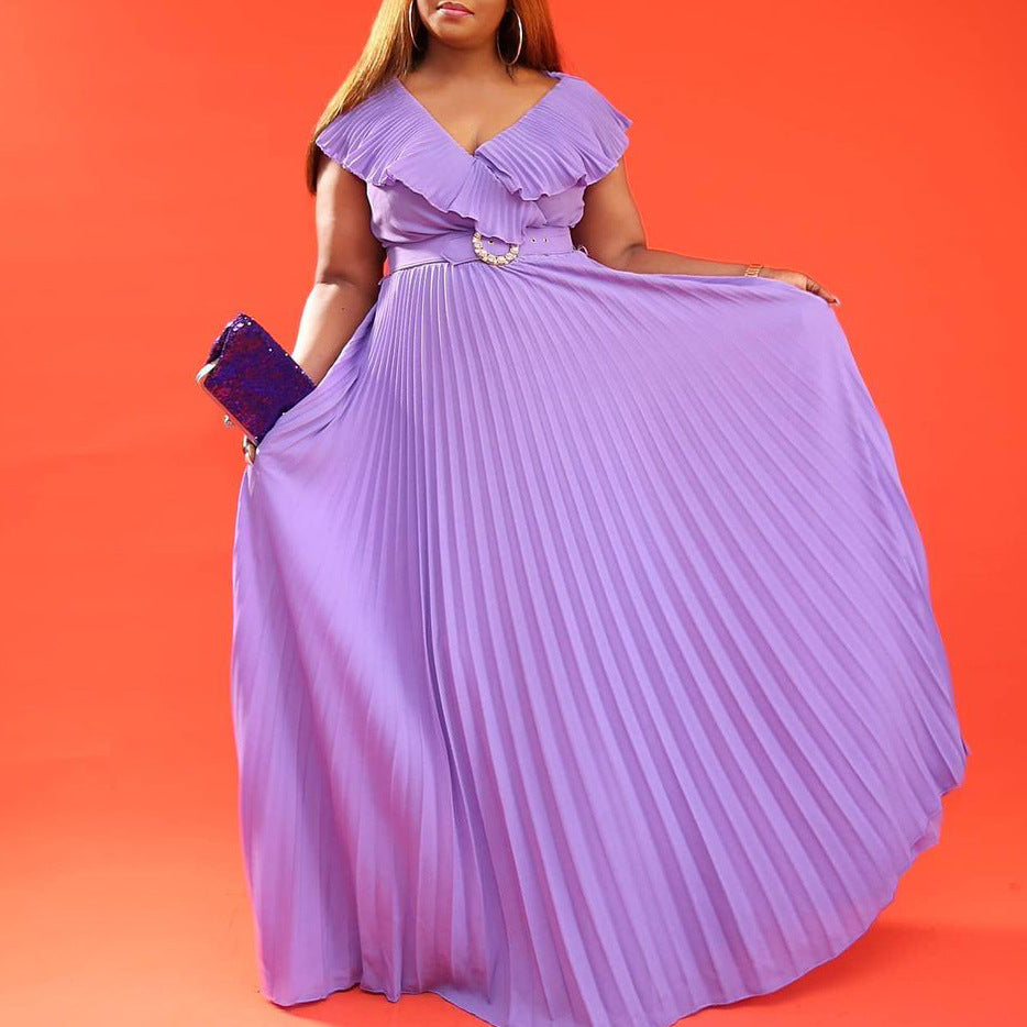 C8486p with belt summer european and american women's clothing fashion sexy ruffles pleated large skirt long skirt foreign trade dress