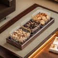Walnut glass fruit plate living room for home high-end light luxury grid dried fruit plate new chinoiserie snack tea fruit plate
