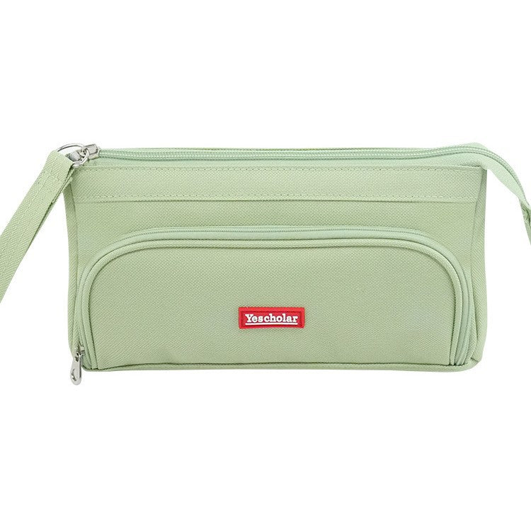 Cross-border pencil case Large capacity simple stationery box Double canvas Multifunctional portable stationery bag Primary school student pencil case