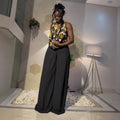 European and american cross-border women's fashion  summer new sexy elegant printed halter neck sleeveless top wide leg pants set