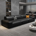 Italian normcore big black cow sofa modern casual small apartment living room straight row four-seater genuine leather art sofa