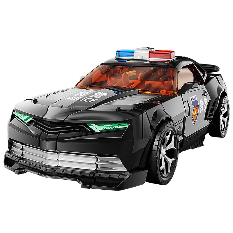 Jinjiang transforming toy mecha robot kids toy police car model boy with weapon set machine
