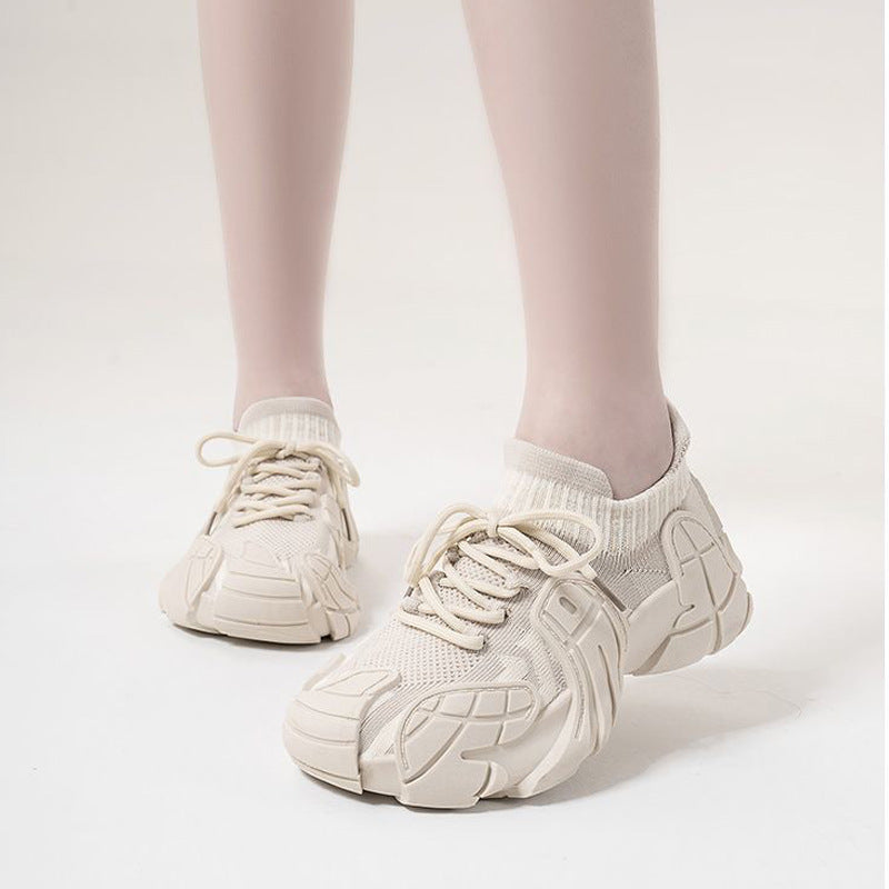 2025 spring/autumn new breathable non-slip flyknit sock sneakers lightweight comfortable rubber sole trendy casual chunky sneakers for women
